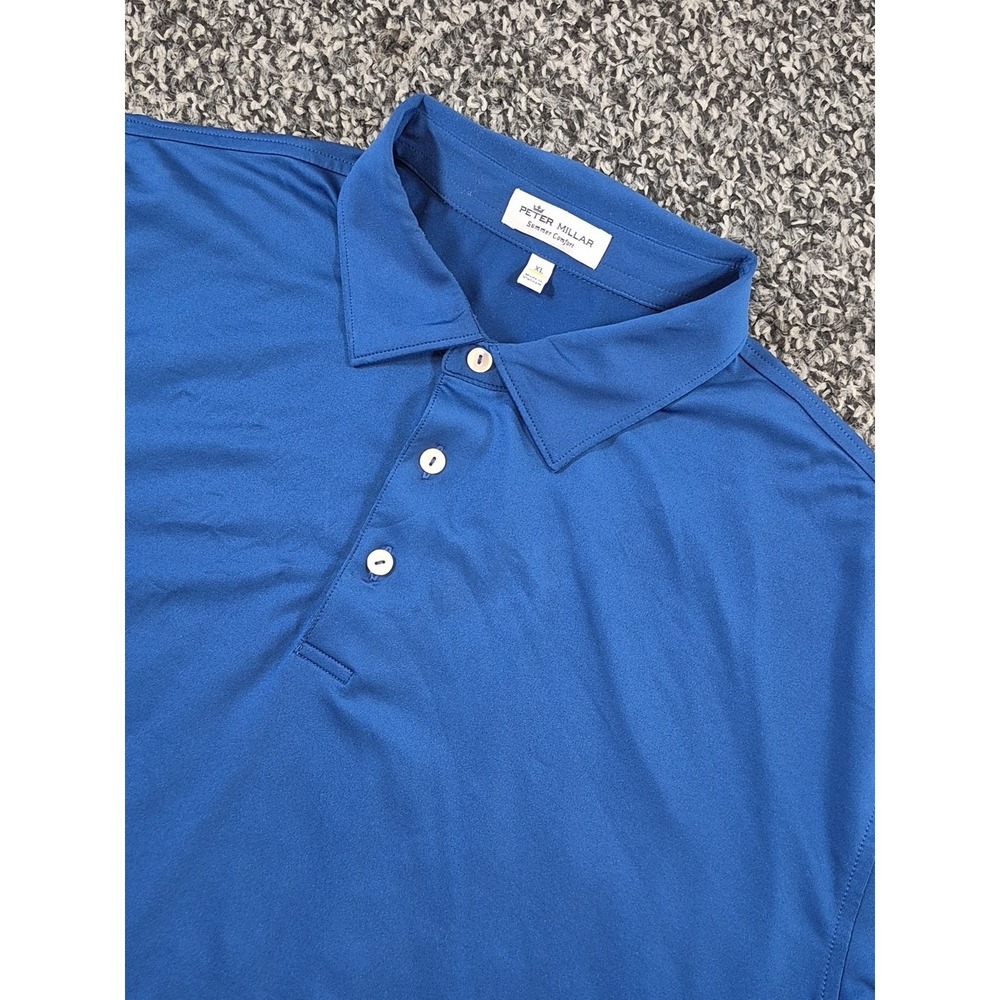 Peter Millar Summer Comfort Golf Polo Shirt Mens XL Solid Blue Stretch Golf Logo
